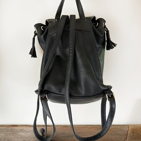 Lionel Los Angeles Backpack Tassels Vegan Leather Black‎ Green Cream NEW - Picture 3 of 11